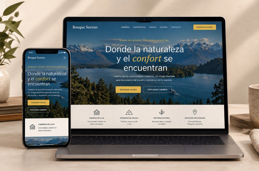 Sitio web Bosque Sereno — cabañas Patagonia